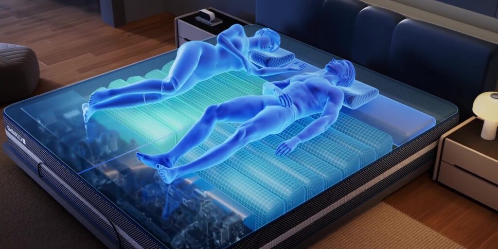 A couple experiencing the personalized comfort of the T11+ mattress.