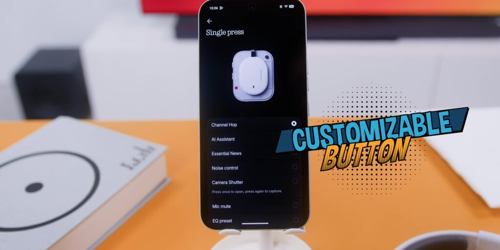 Highlight of a specific physical button that can be programmed for user-defined shortcuts.