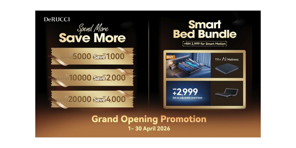 Promotional graphic for the DeRucci grand opening event and mattress sale.