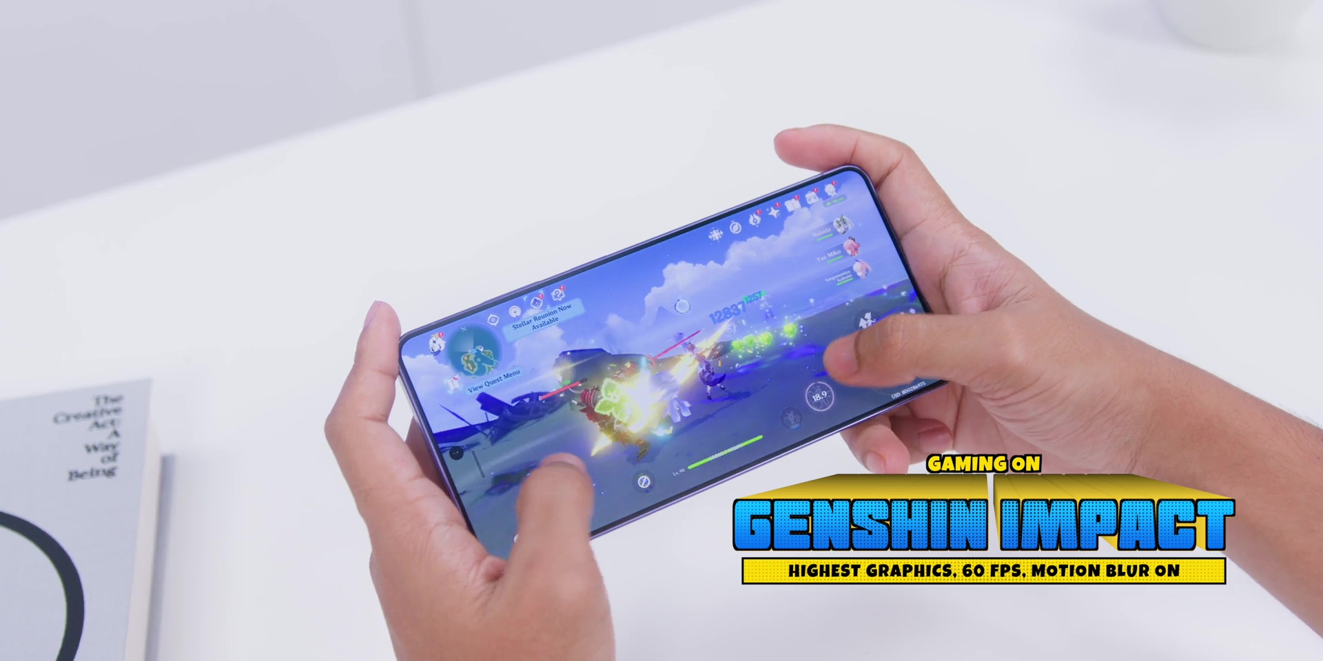 Playing Genshin Impact on the Galaxy S26 Ultra at high settings.