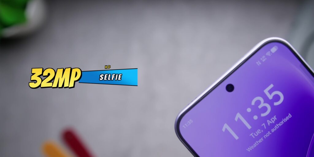 Close-up of the front-facing 32MP HD selfie camera punch-hole.