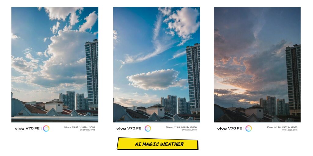 AI Magic Weather feature changing the sky in a photo.