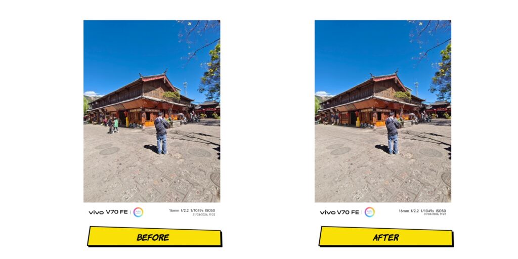AI tool demonstrating the removal of unwanted people from photos.