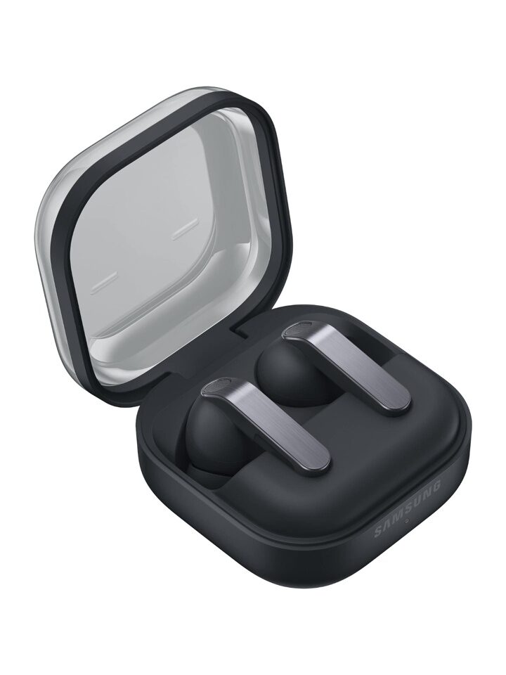 The Samsung Galaxy Buds4 Pro shown in a sleek black matte finish.