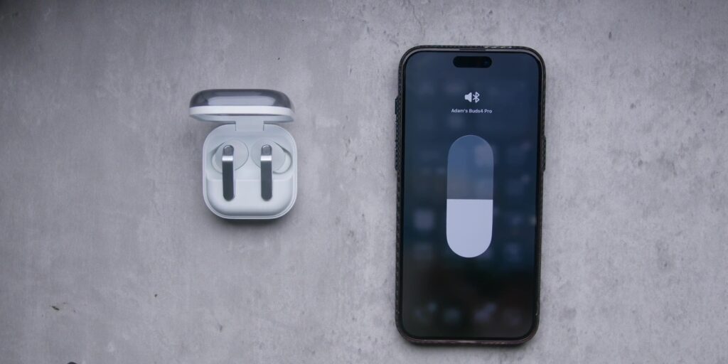 The Galaxy Buds4 Pro paired with an iPhone via the Bluetooth settings menu.