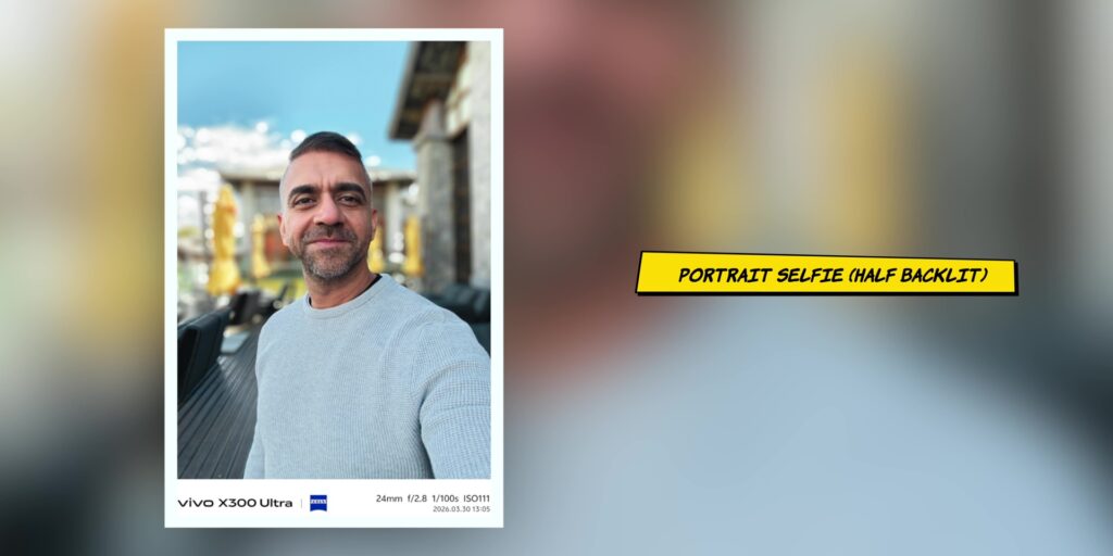 Front-facing camera portrait selfie sample showcasing background blur on the vivo X300 Ultra 2