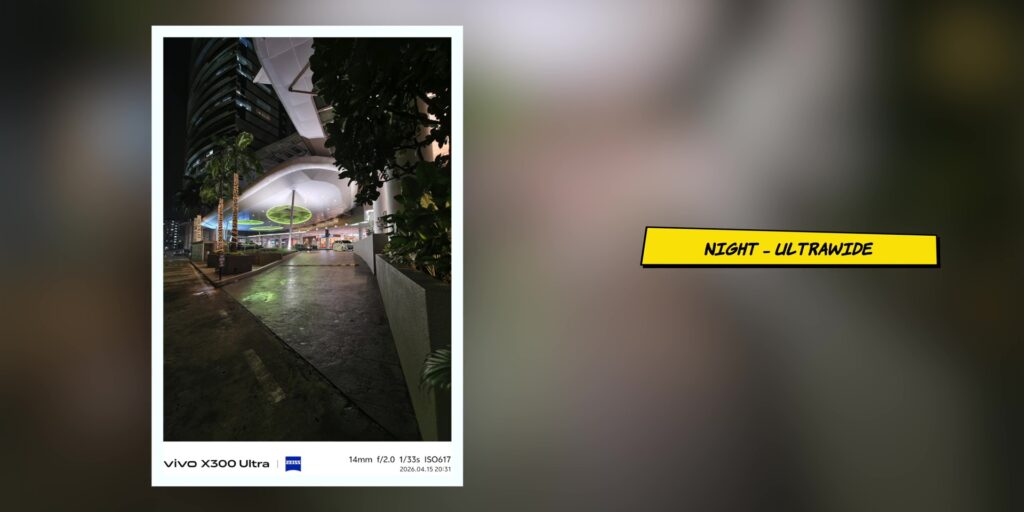 Low-light ultrawide sample photo demonstrating night mode performance on the vivo X300 Ultra 2