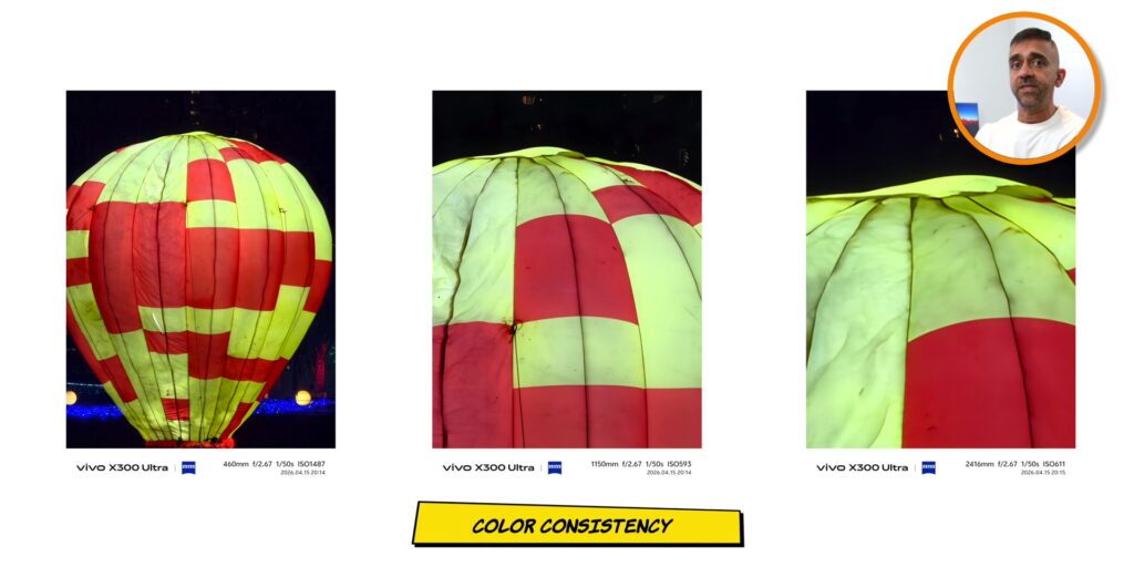 Comparison of different lenses on the vivo X300 Ultra to demonstrate consistent color science 2