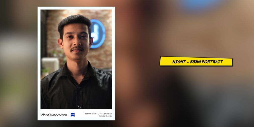 Night portrait sample photo with artificial lighting captured on the vivo X300 Ultra 85mm