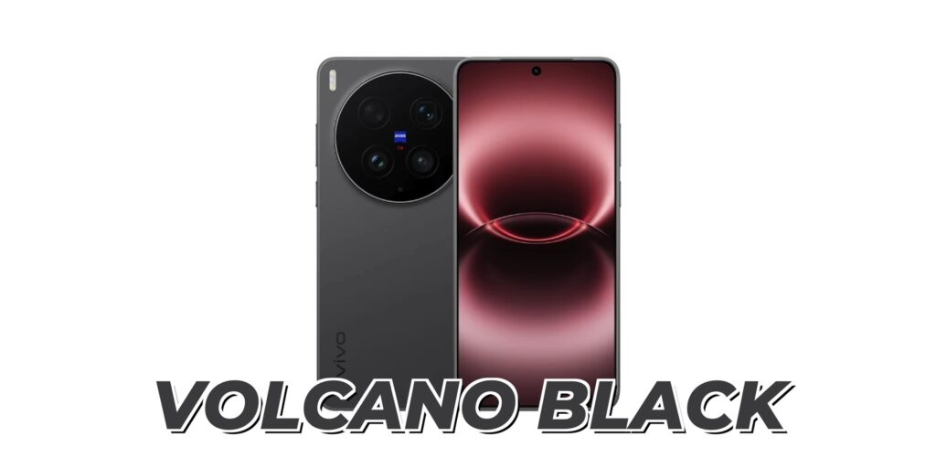 Rear view of the vivo X300 Ultra smartphone in the Volcano Black color option.