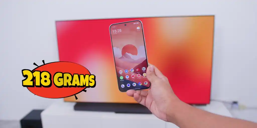 The Poco X8 Pro Max smartphone showing its weight.