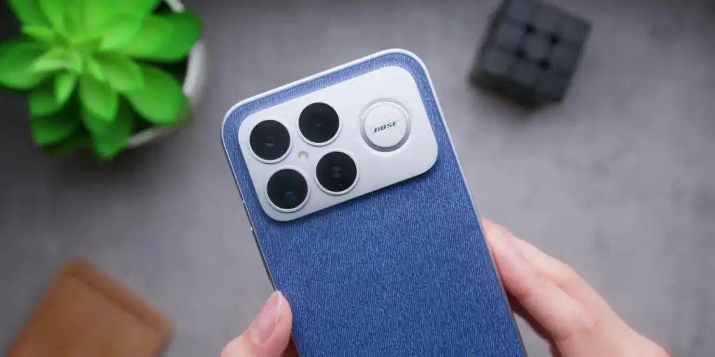 Detailed perspective of the POCO F8 Ultra camera system setup.