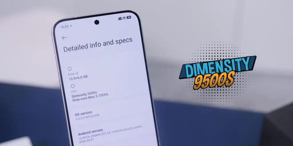 Graphic or spec sheet highlighting the MediaTek Dimensity 9500S processor inside the Poco X8 Pro Max.