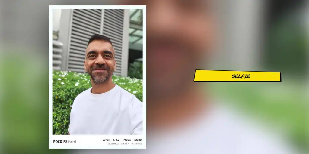 Front-facing camera daylight selfie sample taken with the POCO F8 Ultra.