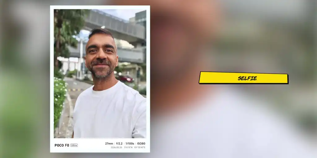 Second selfie camera sample showing portrait mode performance on the front camera.