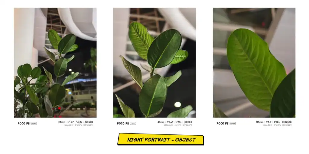 Night portrait photo sample of an object showing separation under low light.