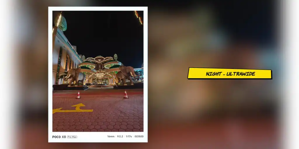 Nighttime camera sample photo captured with the Poco X8 Pro Max rear camera.