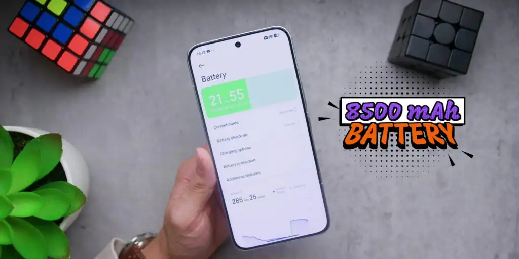 Graphic highlighting the massive 8500mAh battery capacity of the Poco X8 Pro Max.