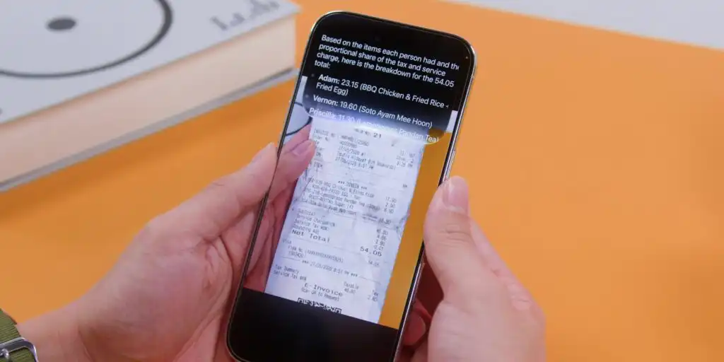 Siri AI visual intelligence splitting a bill
