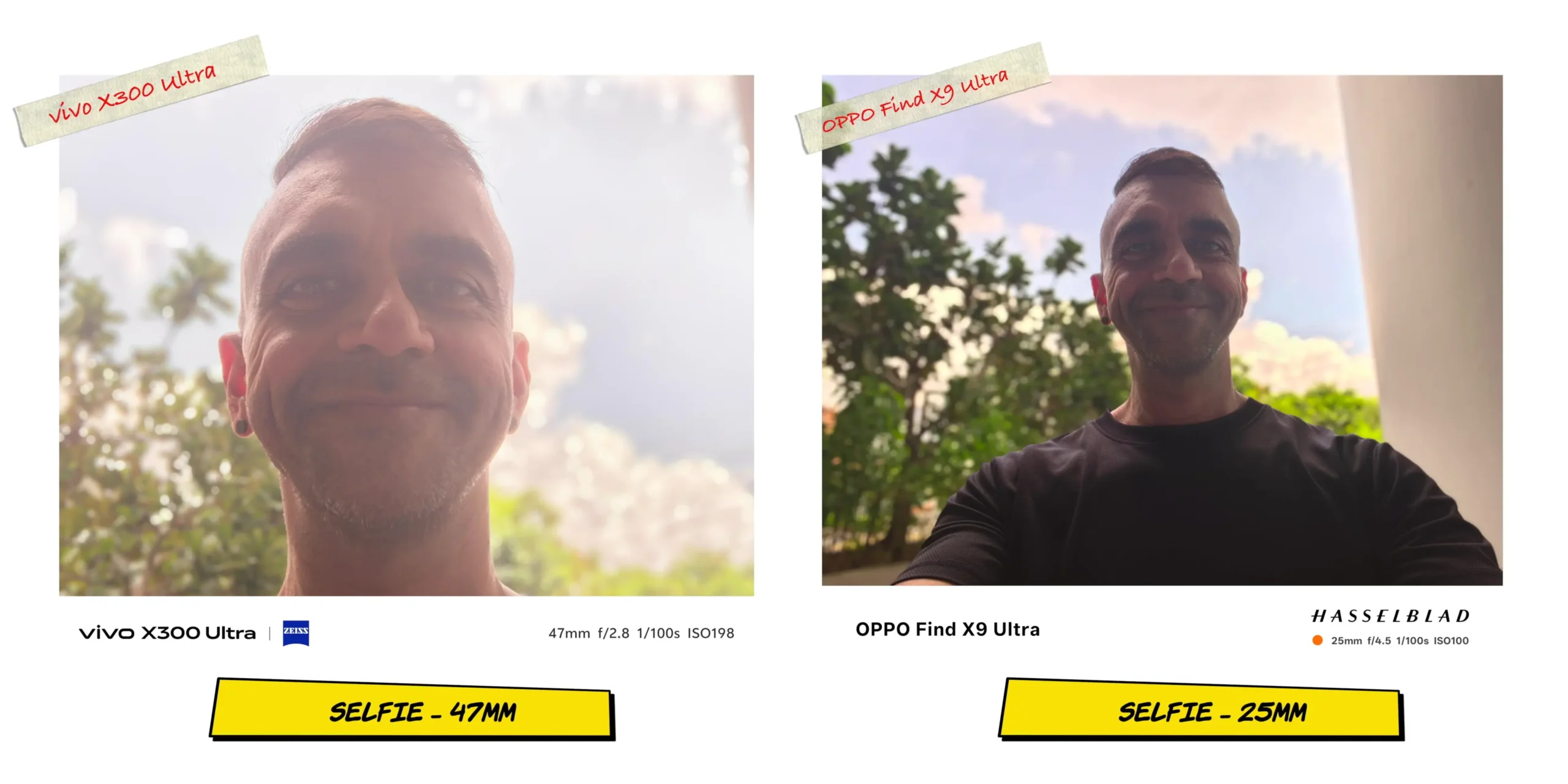 vivo X300 Ultra vs OPPO Find X9 Ultra: Camera Comparison 37 Backlit selfie comparison sample 1 testing HDR processing against a bright background sky.