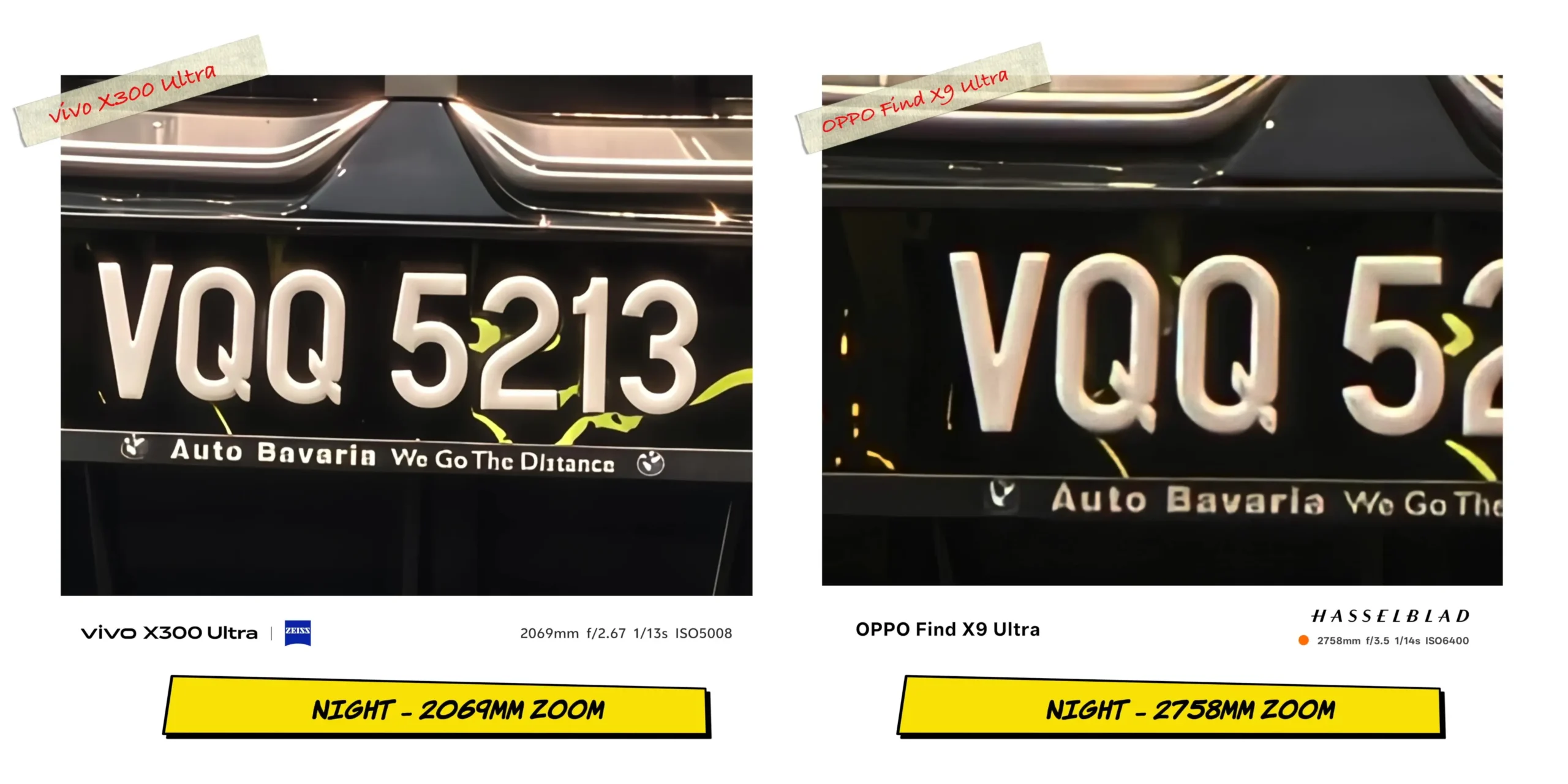 vivo X300 Ultra vs OPPO Find X9 Ultra: Camera Comparison 44 Extreme low-light digital zoom comparison at 2069mm trying to resolve distant luminous details.