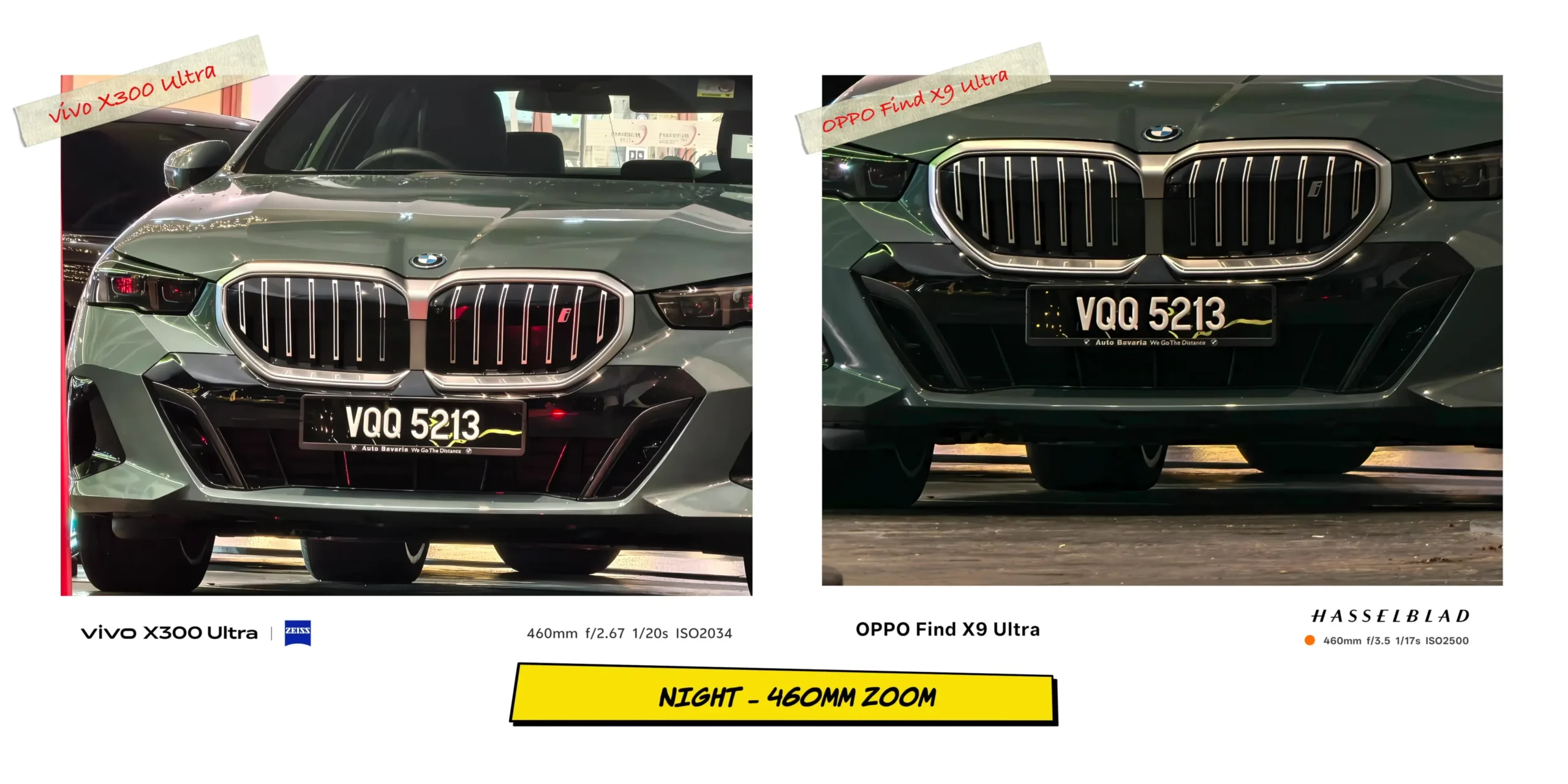 vivo X300 Ultra vs OPPO Find X9 Ultra: Camera Comparison 43 Night telephoto zoom comparison at 460mm evaluating periscope stability and sensor noise.