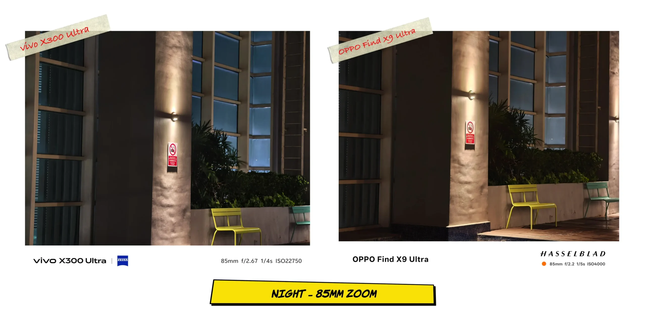 vivo X300 Ultra vs OPPO Find X9 Ultra: Camera Comparison 49 Extreme low-light zoom comparison sample 2 emphasizing clarity on dimly lit night subjects.