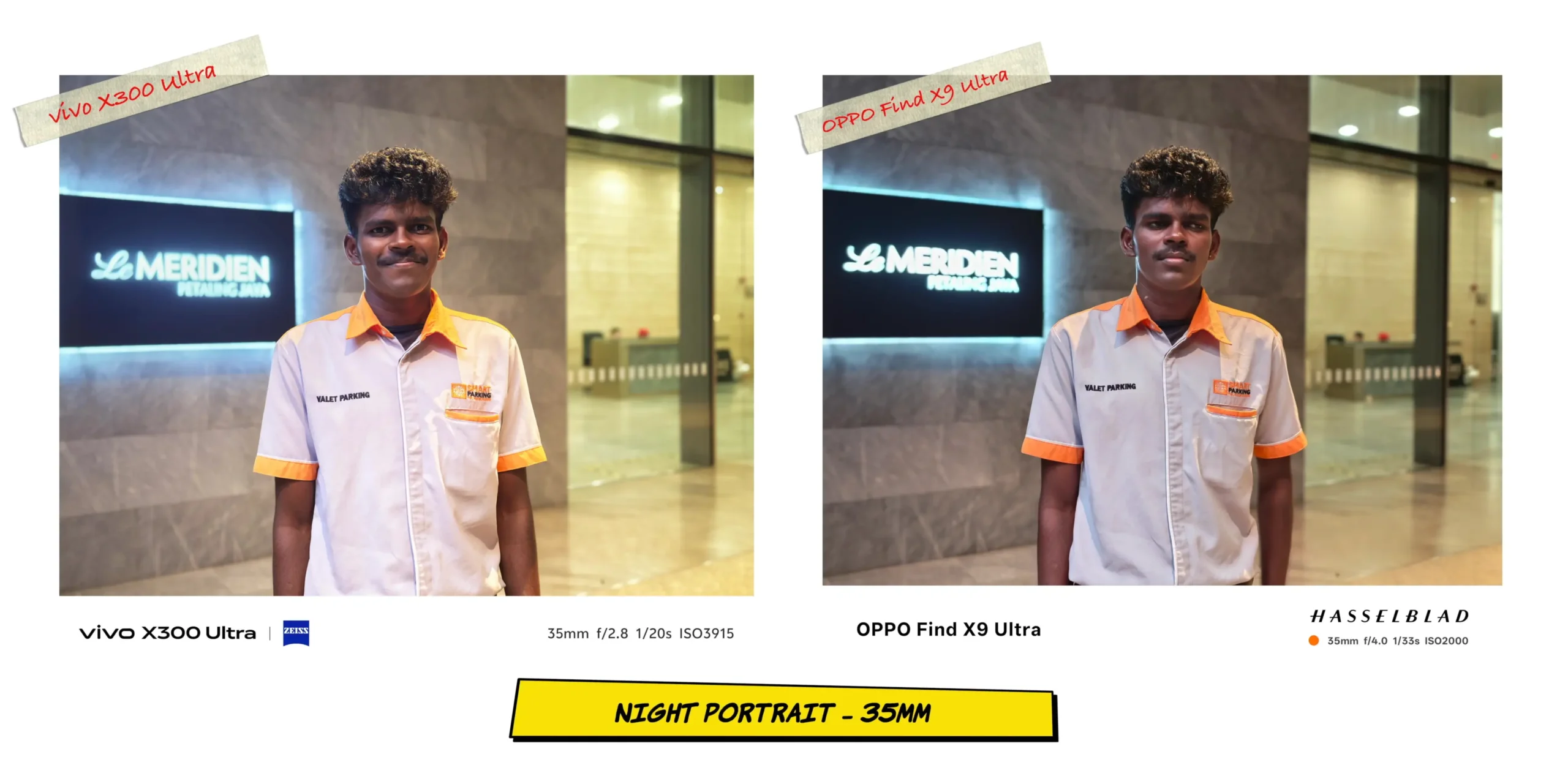vivo X300 Ultra vs OPPO Find X9 Ultra: Camera Comparison 51 Night portrait mode sample 1 evaluating synthetic bokeh rendering around a subject near street lights.