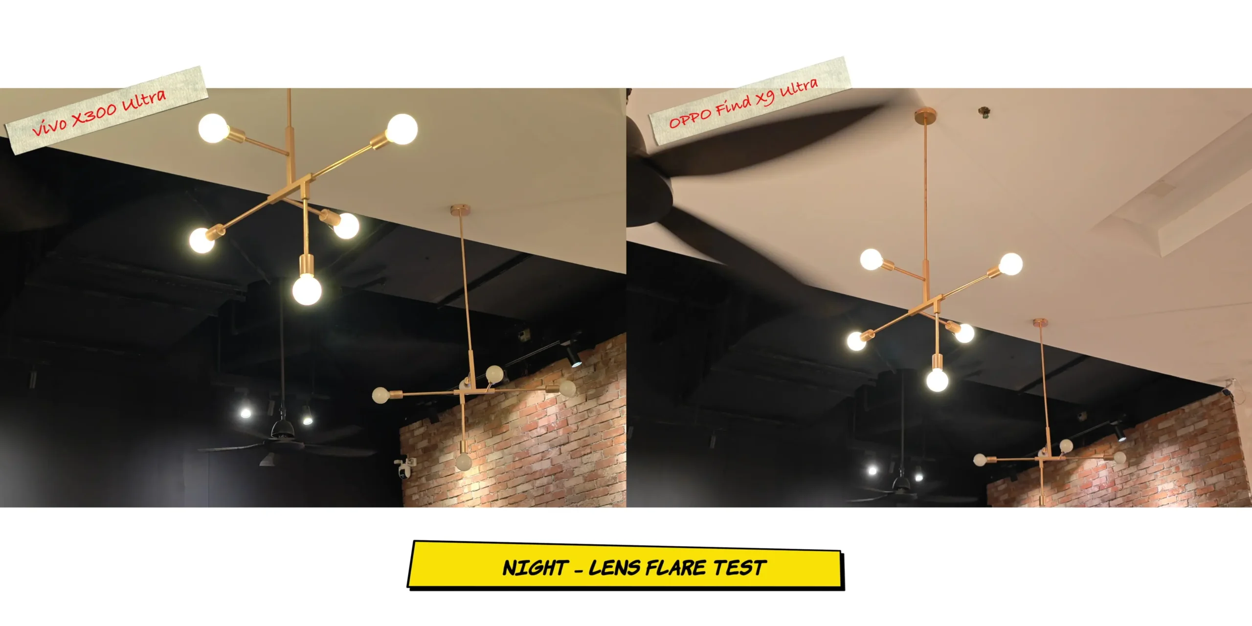 vivo X300 Ultra vs OPPO Find X9 Ultra: Camera Comparison 69 Night video screenshot comparing lens ghosting and anti-reflective coating performance on Vivo and Oppo lenses.