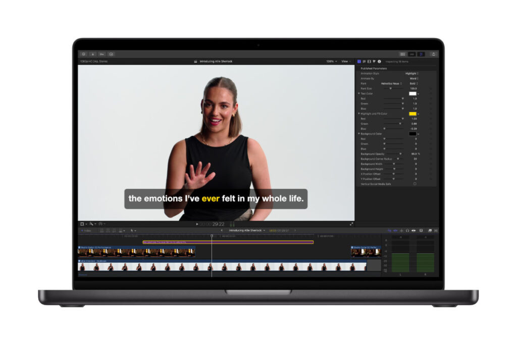 Apple Creator Studio Final Cut Pro generate captions on MacBook Pro